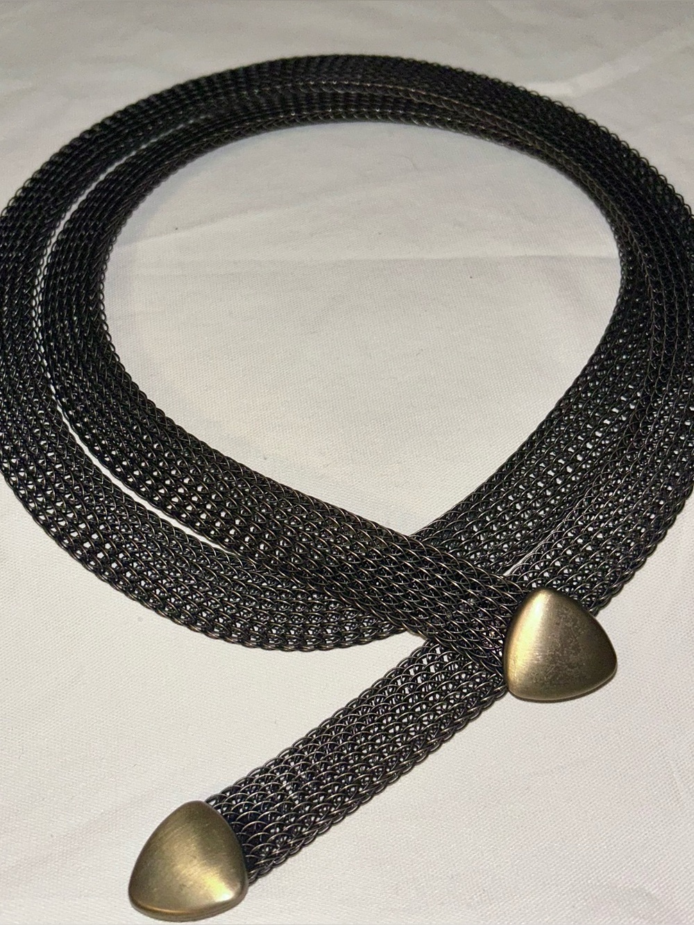 Woven Metal Wire Belt Necklace with Brass Tips